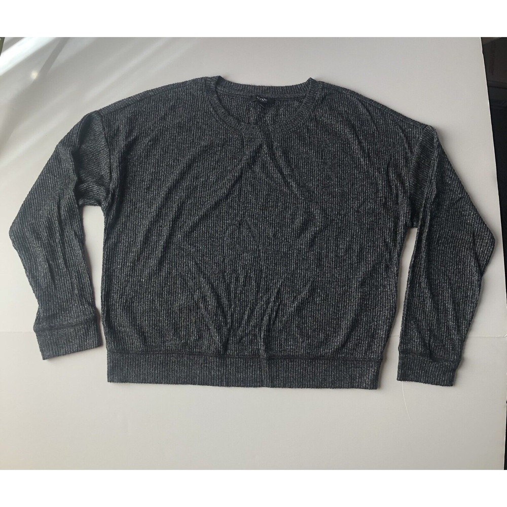 Alfani Intimates Womens Lounge Pajama Top Black Long Sleeve Ribbed Medium